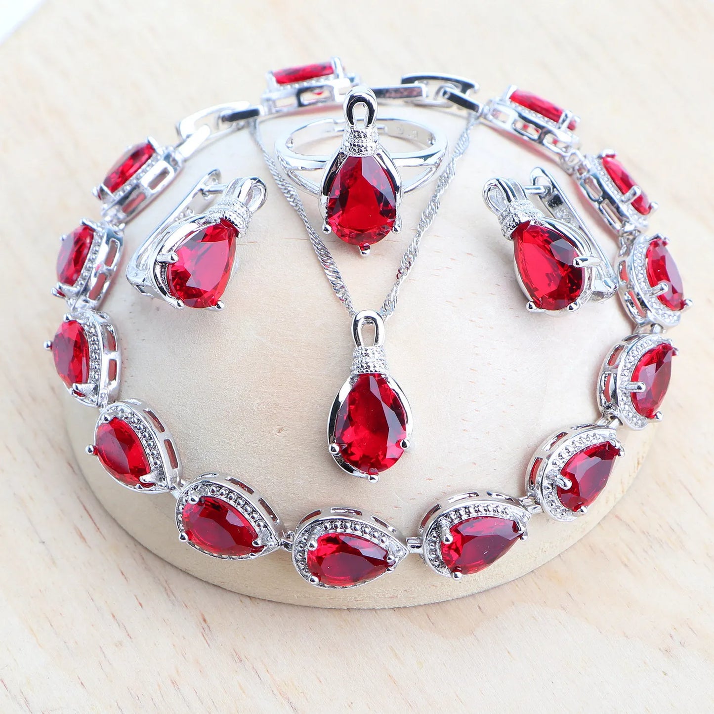 Silver 925 Women Bridal Jewelry Sets Wedding Costume Jewellery Rainbow Cubic Zirconia Earrings Rings Bracelets Pendant Necklace
