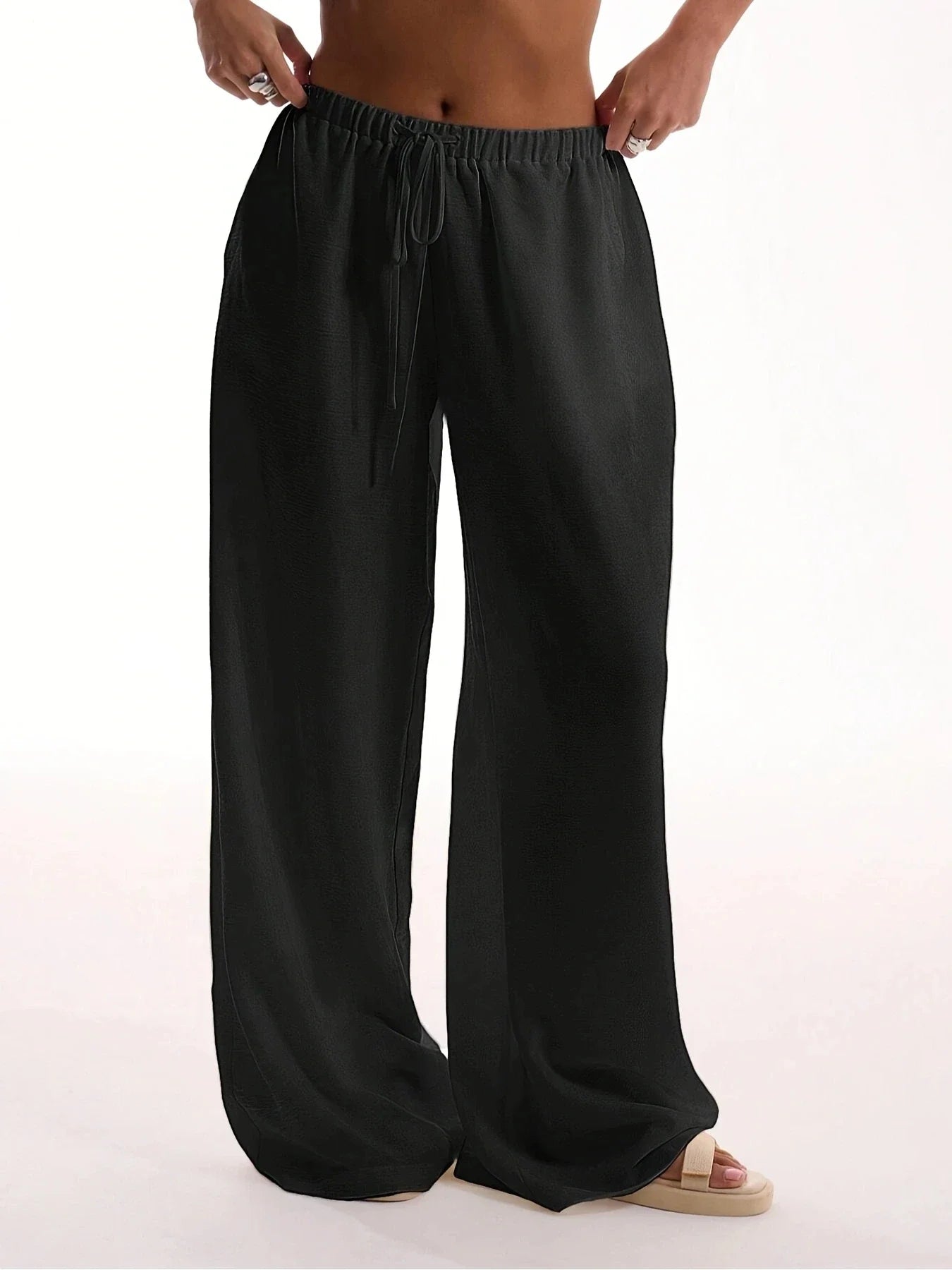 Plus Size 1XL-5XL Women's Fashionable Solid Color Straight Tube Drawstring Elastic Waist Pants Suitable for Commuting