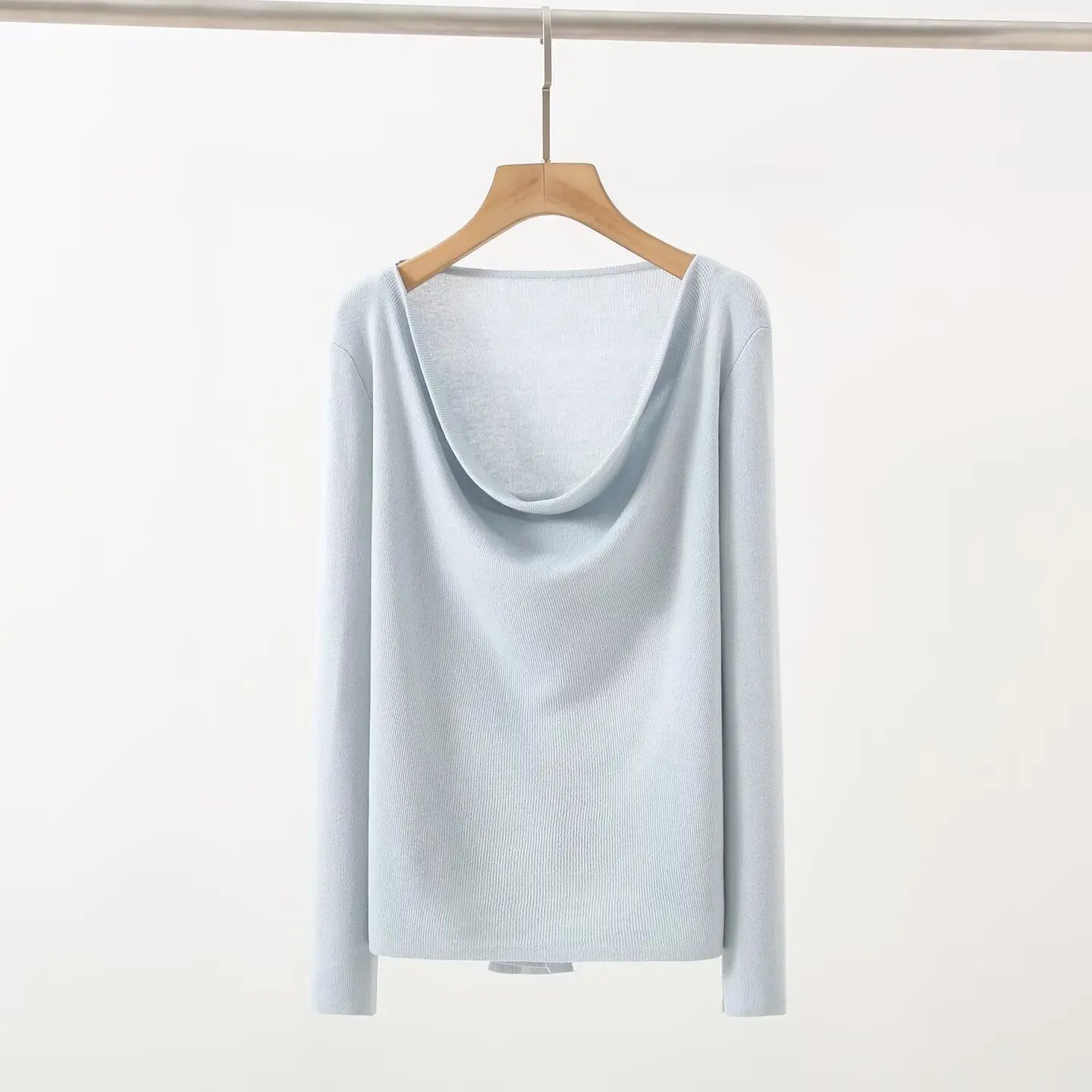 Casual Knitted Sweater Women's Slim Fit Fashionable Early Autumn Wind Neckline Y733203 Street Style Thin Long Sleeve Pure Color