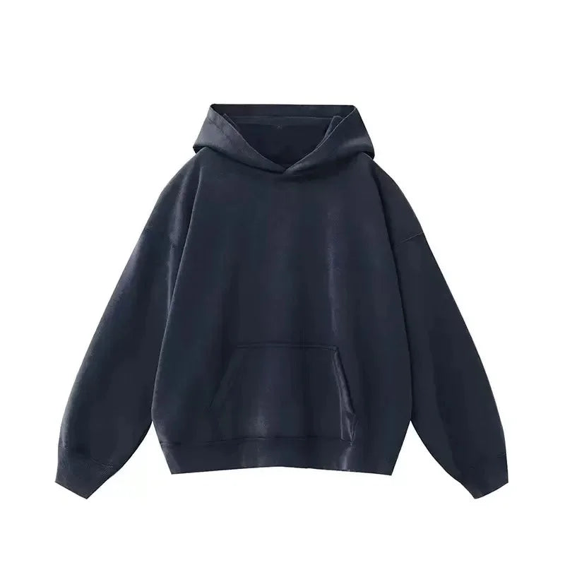 Washed Fleece Hoodie Sweatshirt Unisex Loose Casual Style Vintage Hip Hop Trend Autumn Winter Streetwear for Couples