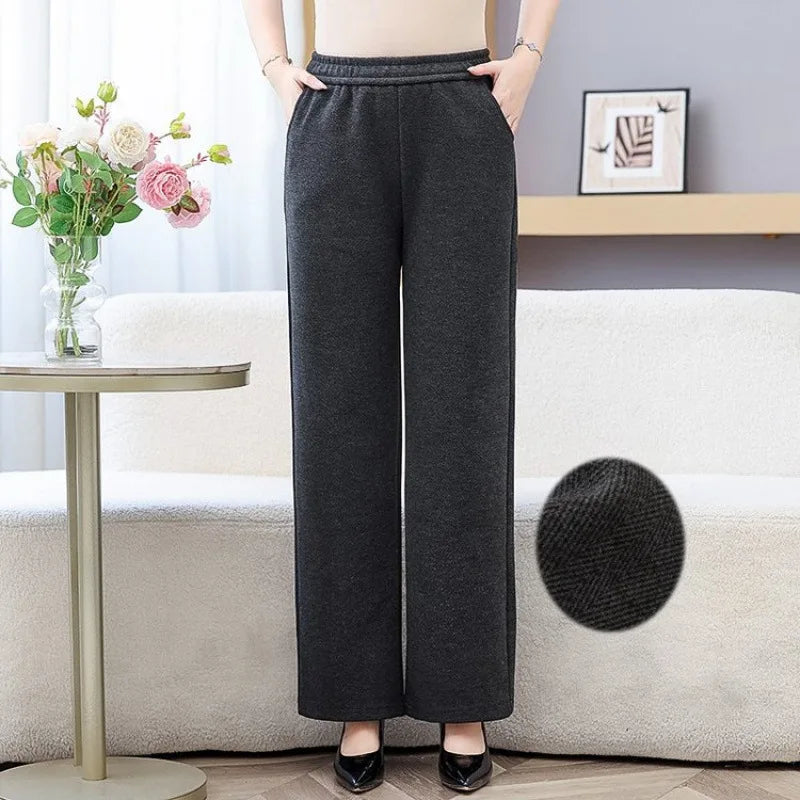 High Waist Straight Leg Pants plus Size Loose Fit Autumn Winter Korean Style Slimming Casual Trousers for Middle-Aged And Eld...