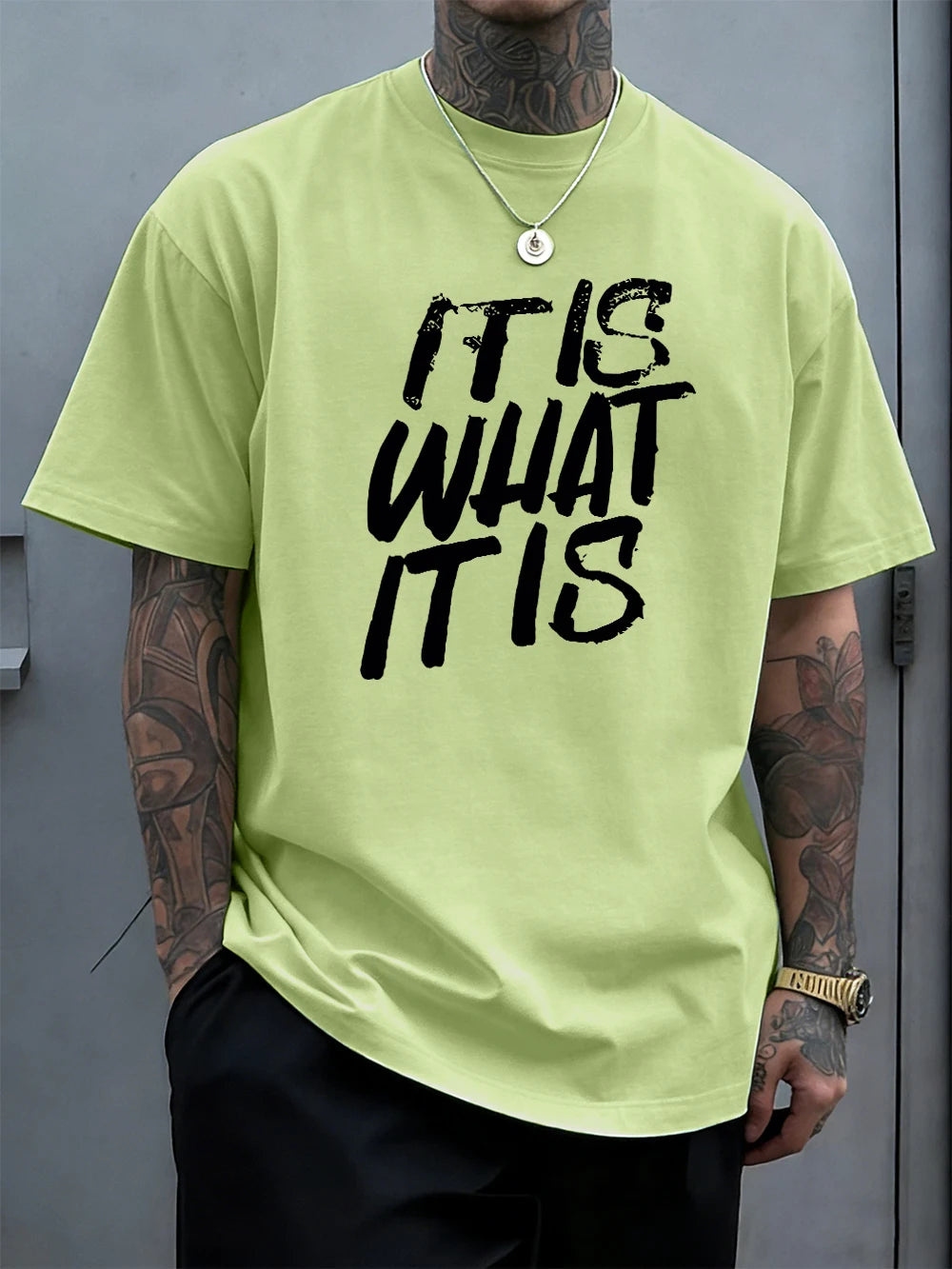 It Is What It Is Art Letter Prints Cotton T-Shirts Mens Summer Soft Oversize T Shirt O-Neck Short Sleeve Tops Basic Male Clothes