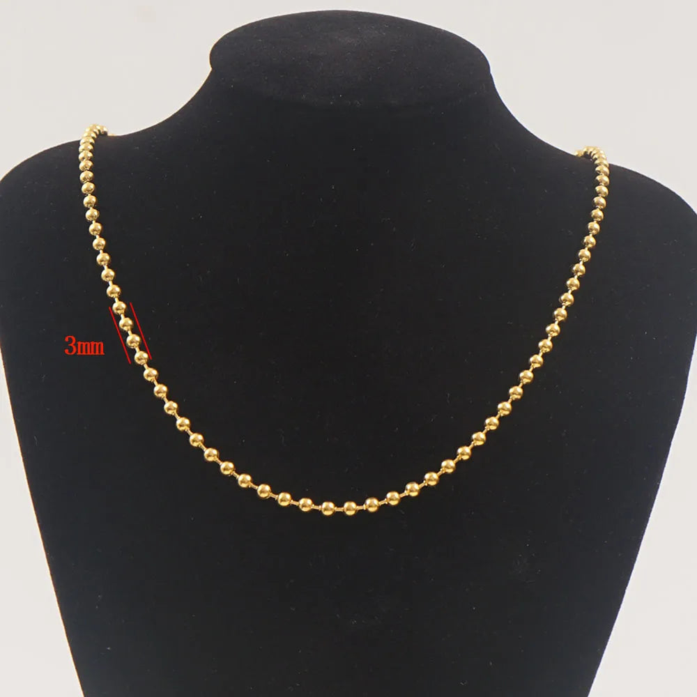 3/6/8mm Ball Bead Necklaces Stainless Steel For Women Gold/Silver Color Metal Big Bead Chain Choker Men Jewelry Accessories