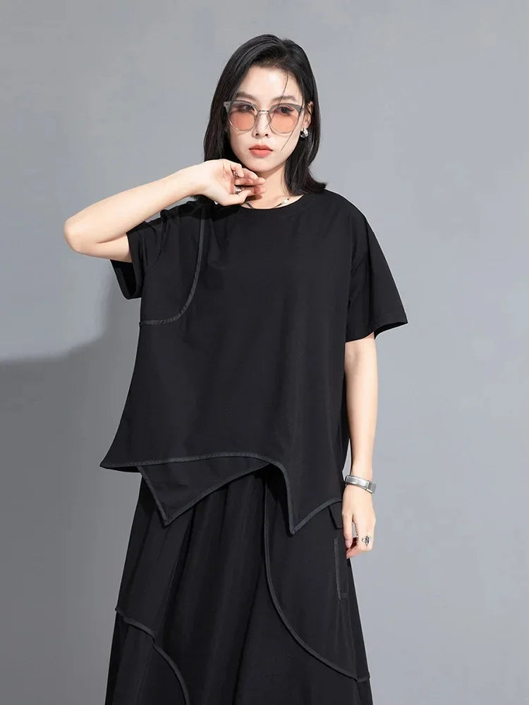Loose-Fit Slimming Summer T-Shirt Women's Stylish Niche Design Sensibility Bottomshort Sleeves Crew Neck Top