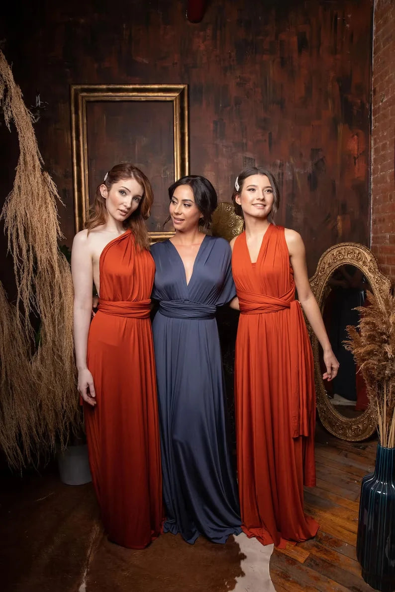Multiway Bridesmaid Dress Infinity Outfit Floor Length Maxi Wrap Convertible Dresses Wedding Dress Multi-way Rust Dress