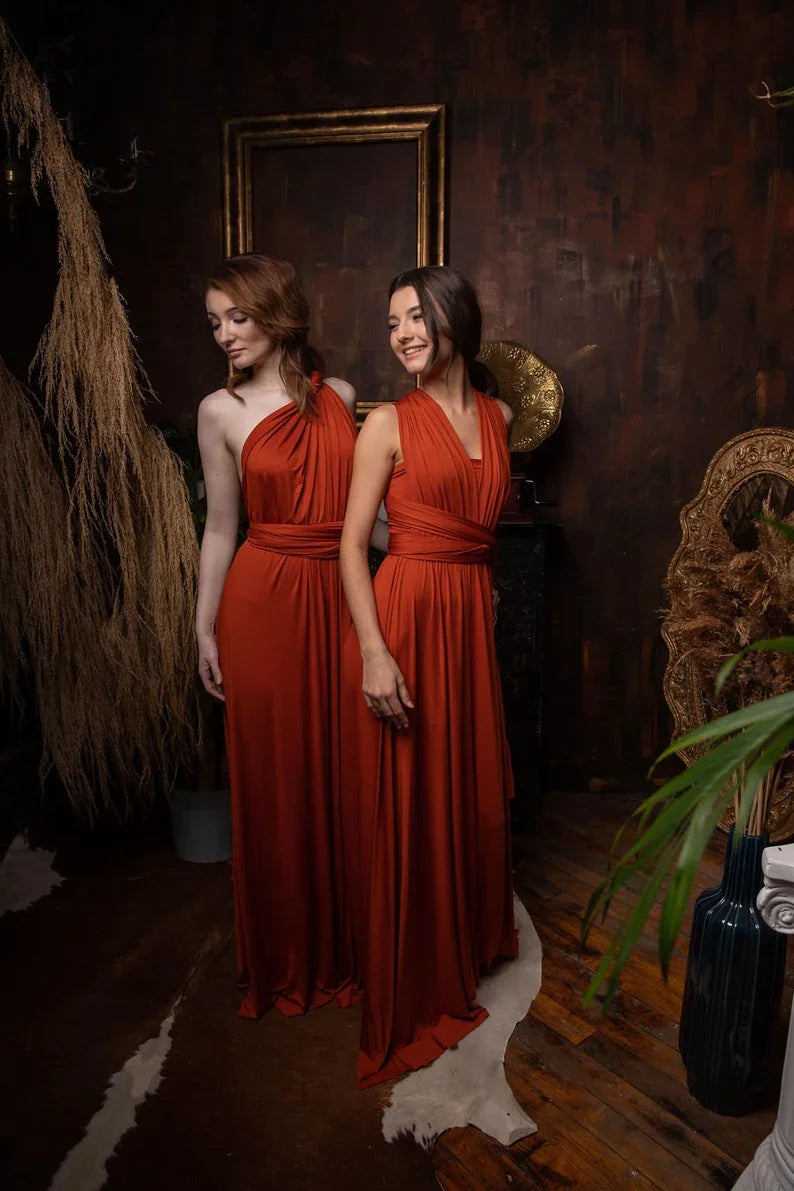 Multiway Bridesmaid Dress Infinity Outfit Floor Length Maxi Wrap Convertible Dresses Wedding Dress Multi-way Rust Dress