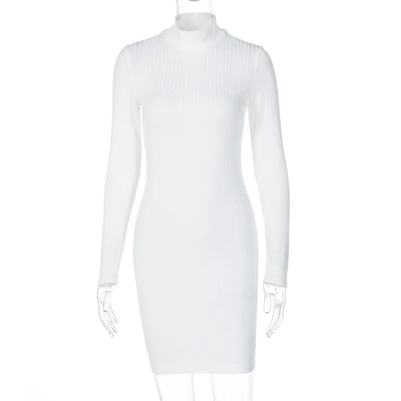BKLD Turtleneck Dress For Women 2025 Spring New Fashion Slim Fit Long Sleeve Bodycon Dress Solid Color Night Club Outfit