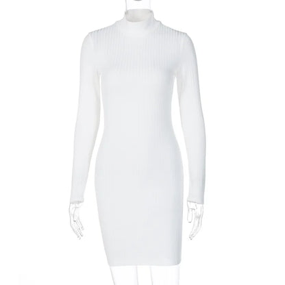 BKLD Turtleneck Dress For Women 2025 Spring New Fashion Slim Fit Long Sleeve Bodycon Dress Solid Color Night Club Outfit