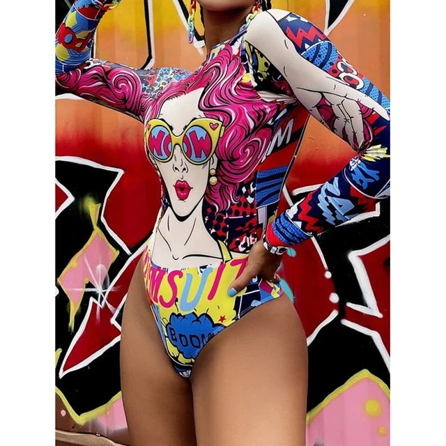 2025 Surfing Women's Swimsuit RashGuard Bikinis Long Sleeve Swimwear Female Print Summer Bathing Suit 2-piece Sports Biquini