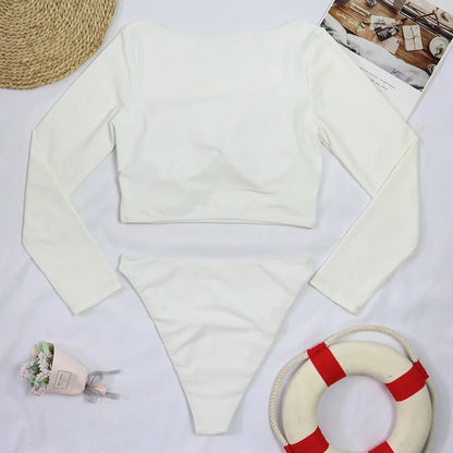 2025 Surfing Women's Swimsuit RashGuard Bikinis Long Sleeve Swimwear Female Print Summer Bathing Suit 2-piece Sports Biquini