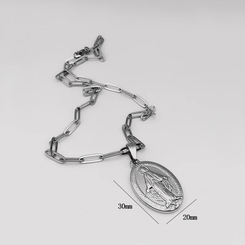 Stainless Steel Virgin Mary Necklace For Women Gold/Silver Color Metal Virgen Maria Medalla Cross Necklace Choker Religious
