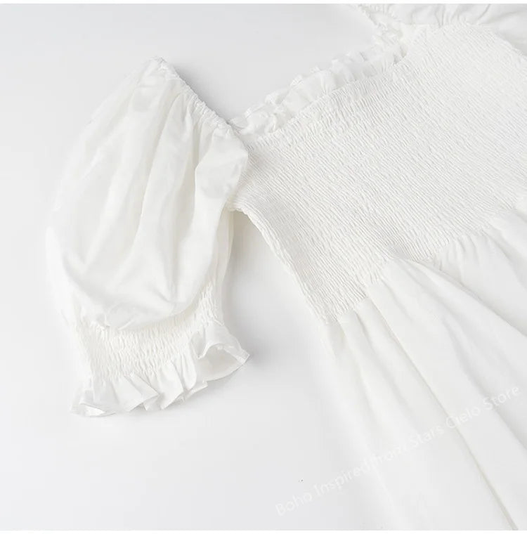 Boho Inspired shirred bust summer dress puff sleeve frilled elegant ladies dress cotton woman dress new boho dress for women