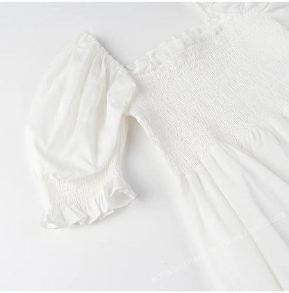 Boho Inspired shirred bust summer dress puff sleeve frilled elegant ladies dress cotton woman dress new boho dress for women