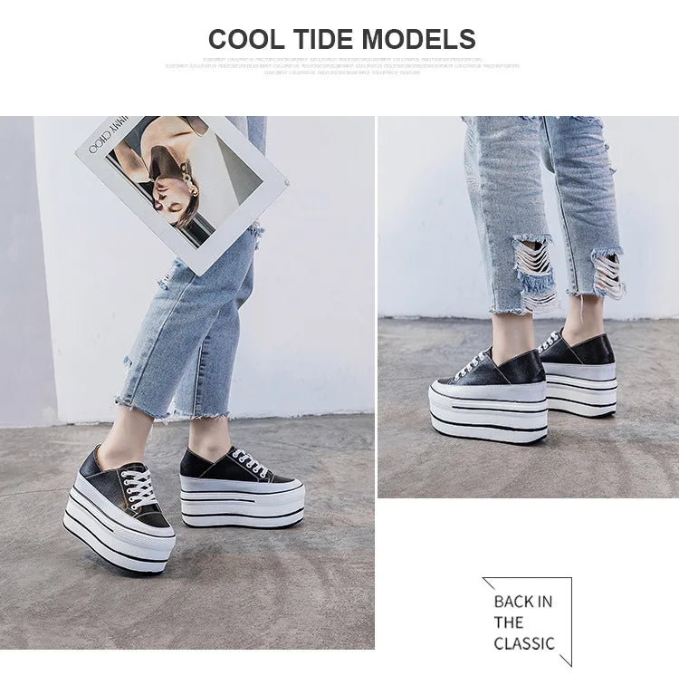 Fujin Genuine Height Increased Super High Platform Casual Sports Women Casual Shoes Wedge Heel Increased Heel Slip on Sneakers