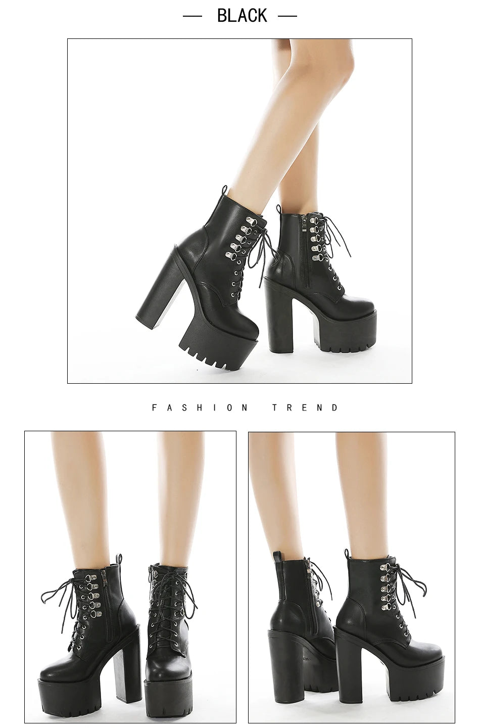 Gdgydh Ultra High Heels Women Motorcycle Boots Gothic Style Sexy Rivet Black Soft Leather Plaform Chunky Heel Punk Knight Boots