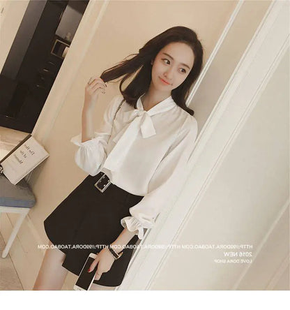 Hot Sale Blouse Women Elegant Fashion Bow Autumn Long Sleeve French Style Casual Vintage Female Feminine Daily Solid Breathable