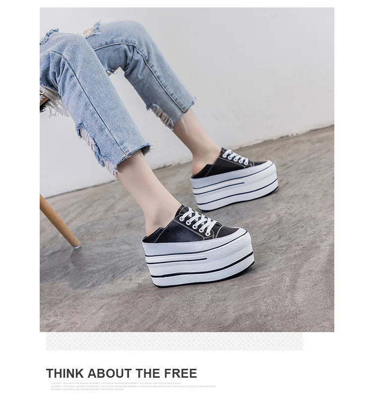 Fujin Genuine Height Increased Super High Platform Casual Sports Women Casual Shoes Wedge Heel Increased Heel Slip on Sneakers