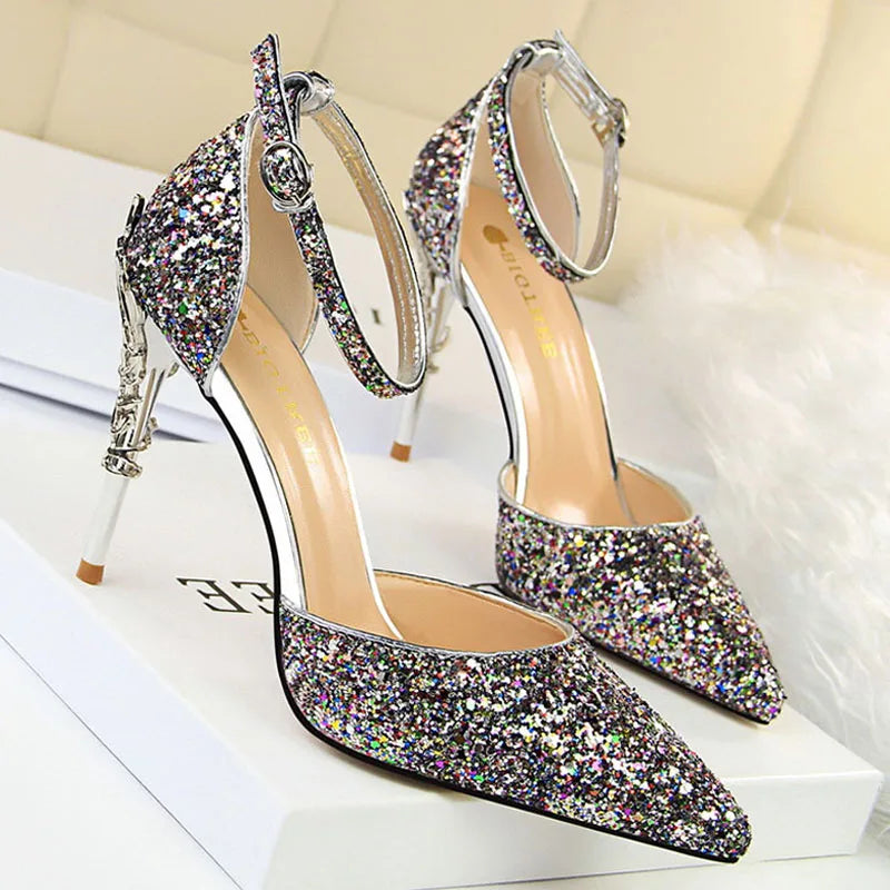 BIGTREE Shoes Heels 2026 New Woman Pumps Sequins High Heels Women Shoes Fashion Ladies Shoes Gold Sliver Stiletto Heels Sandals