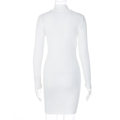 BKLD Turtleneck Dress For Women 2025 Spring New Fashion Slim Fit Long Sleeve Bodycon Dress Solid Color Night Club Outfit