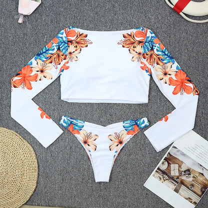2025 Surfing Women's Swimsuit RashGuard Bikinis Long Sleeve Swimwear Female Print Summer Bathing Suit 2-piece Sports Biquini