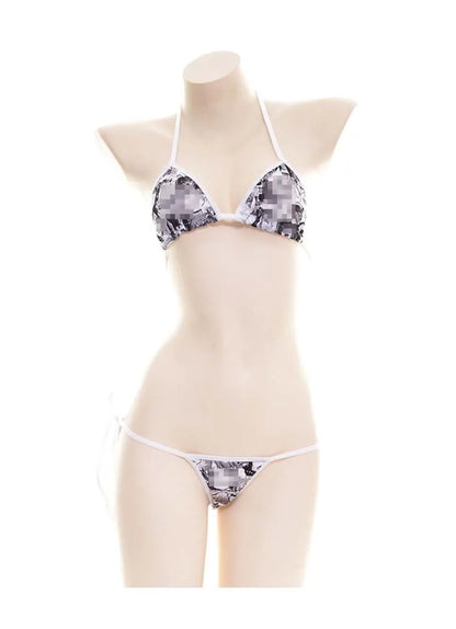 Japanese Sexy Lingerie Lolita Kawaii Mosaic Cartoon Anime Mini Bikini Adult Cosplay Erotic Costumes Bra Women Underwear Set