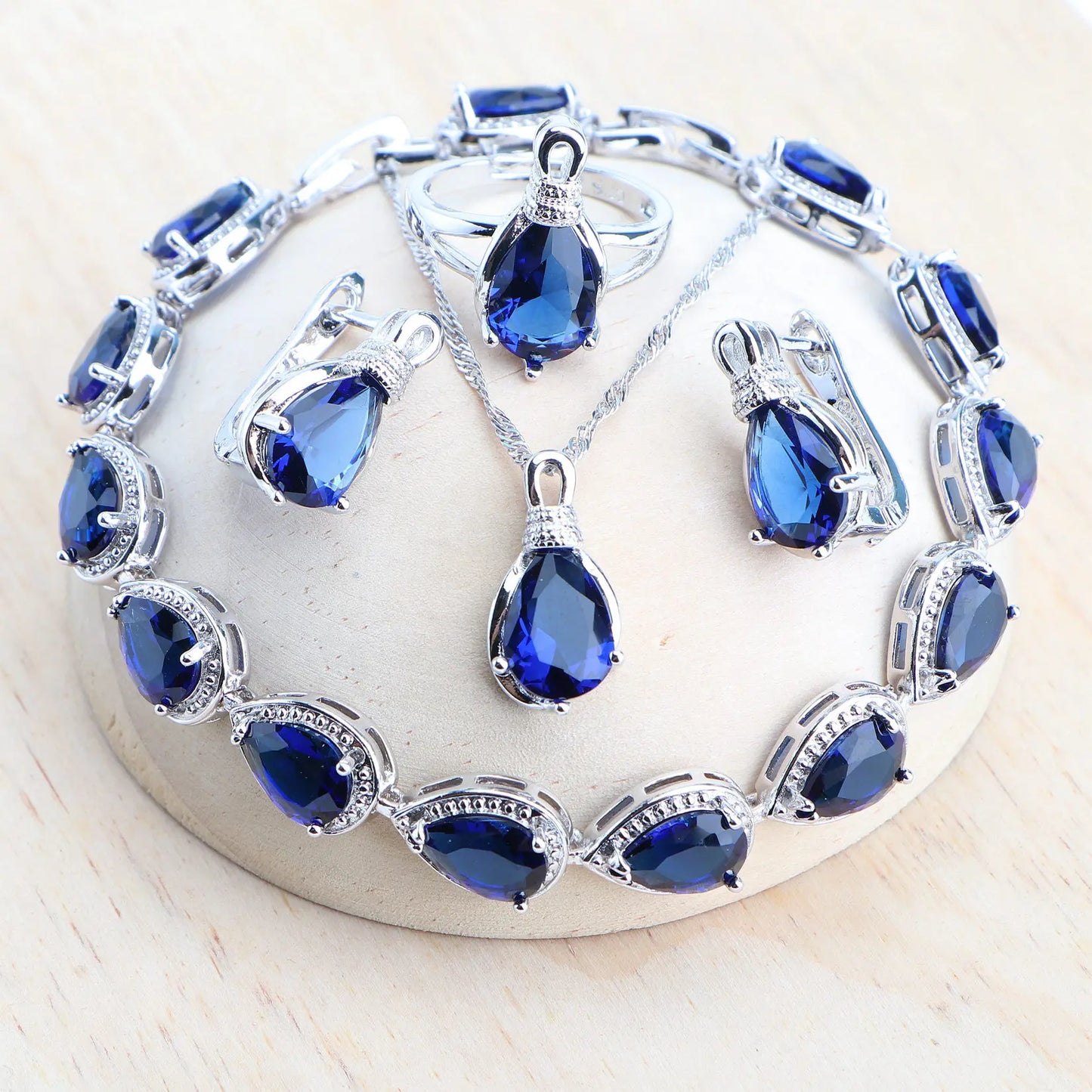 Silver 925 Women Bridal Jewelry Sets Wedding Costume Jewellery Rainbow Cubic Zirconia Earrings Rings Bracelets Pendant Necklace
