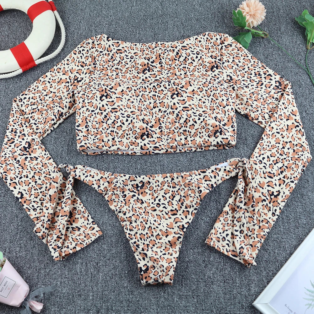 2025 Surfing Women's Swimsuit RashGuard Bikinis Long Sleeve Swimwear Female Print Summer Bathing Suit 2-piece Sports Biquini