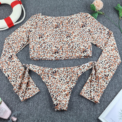 2025 Surfing Women's Swimsuit RashGuard Bikinis Long Sleeve Swimwear Female Print Summer Bathing Suit 2-piece Sports Biquini