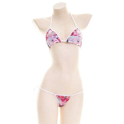 Japanese Sexy Lingerie Lolita Kawaii Mosaic Cartoon Anime Mini Bikini Adult Cosplay Erotic Costumes Bra Women Underwear Set