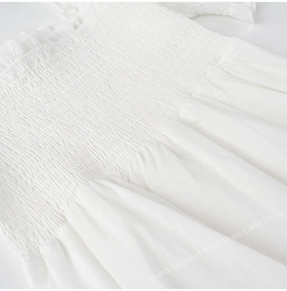 Boho Inspired shirred bust summer dress puff sleeve frilled elegant ladies dress cotton woman dress new boho dress for women