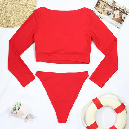 2025 Surfing Women's Swimsuit RashGuard Bikinis Long Sleeve Swimwear Female Print Summer Bathing Suit 2-piece Sports Biquini
