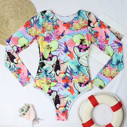 2025 Surfing Women's Swimsuit RashGuard Bikinis Long Sleeve Swimwear Female Print Summer Bathing Suit 2-piece Sports Biquini