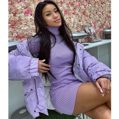 BKLD Turtleneck Dress For Women 2025 Spring New Fashion Slim Fit Long Sleeve Bodycon Dress Solid Color Night Club Outfit