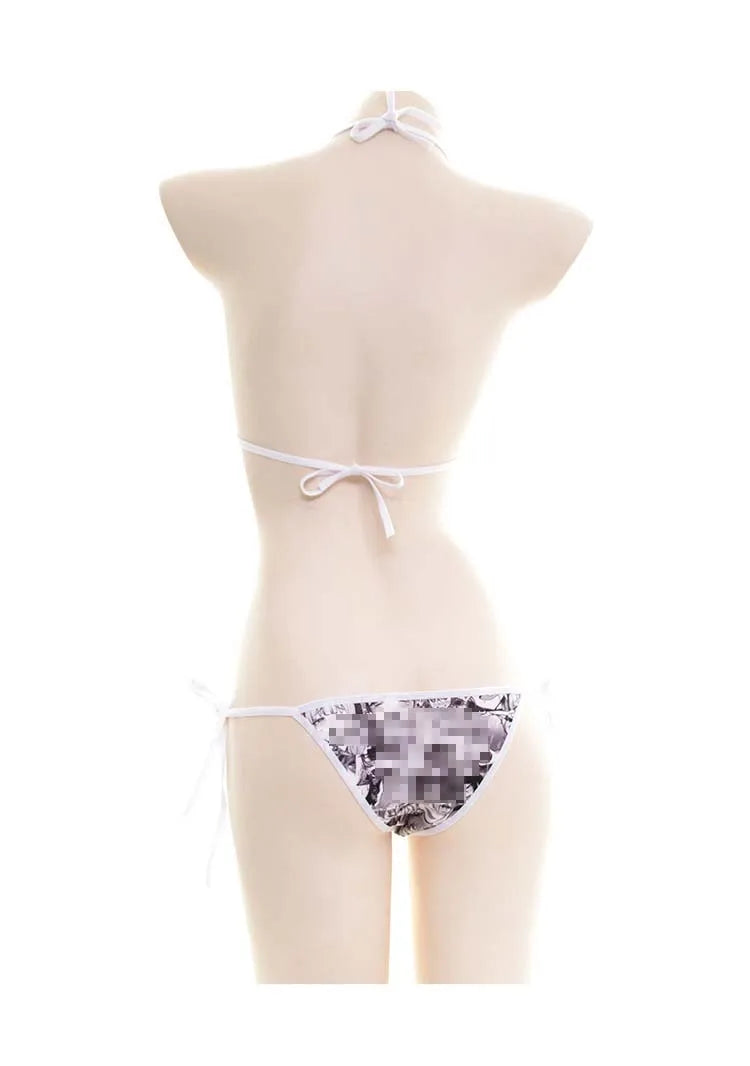 Japanese Sexy Lingerie Lolita Kawaii Mosaic Cartoon Anime Mini Bikini Adult Cosplay Erotic Costumes Bra Women Underwear Set