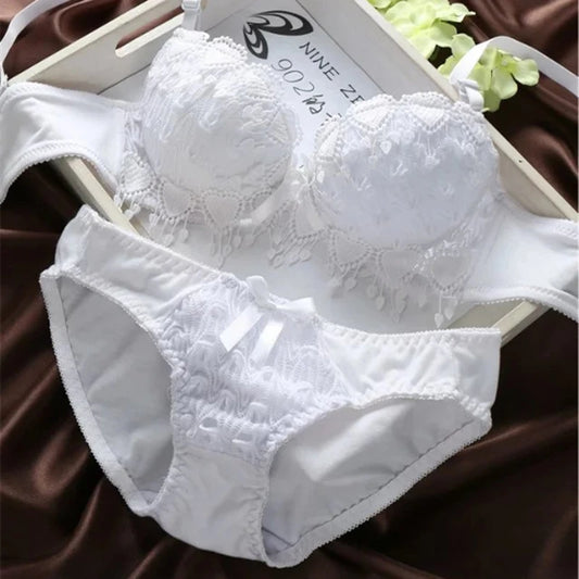 Fashion fashion Lace Sexy Bra Set Deep V-neck Push Up Underwear Hot-selling Vintage Solid Color Bra Briefs Padded Thick Bras