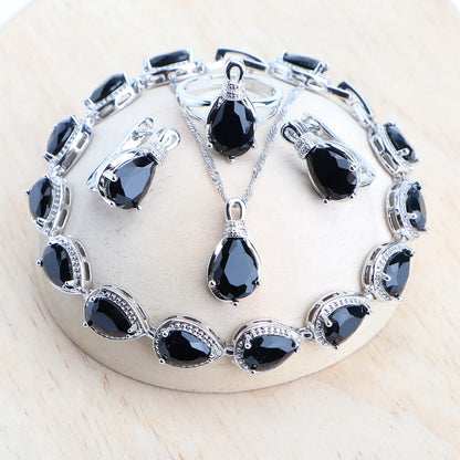 Silver 925 Women Bridal Jewelry Sets Wedding Costume Jewellery Rainbow Cubic Zirconia Earrings Rings Bracelets Pendant Necklace