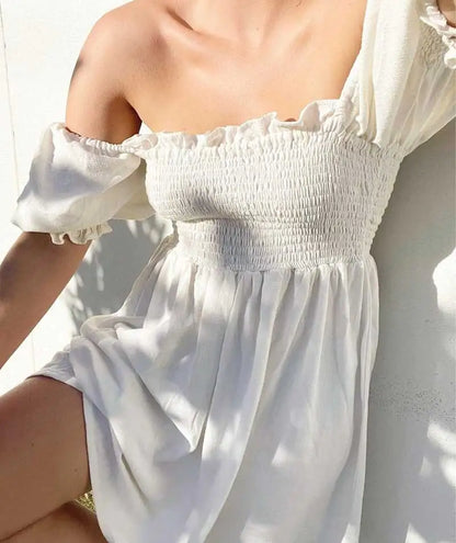 Boho Inspired shirred bust summer dress puff sleeve frilled elegant ladies dress cotton woman dress new boho dress for women
