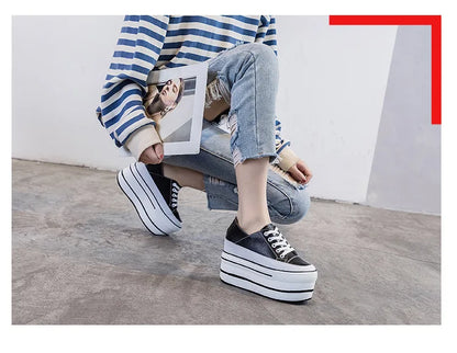 Fujin Genuine Height Increased Super High Platform Casual Sports Women Casual Shoes Wedge Heel Increased Heel Slip on Sneakers
