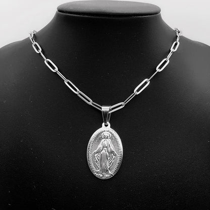 Stainless Steel Virgin Mary Necklace For Women Gold/Silver Color Metal Virgen Maria Medalla Cross Necklace Choker Religious