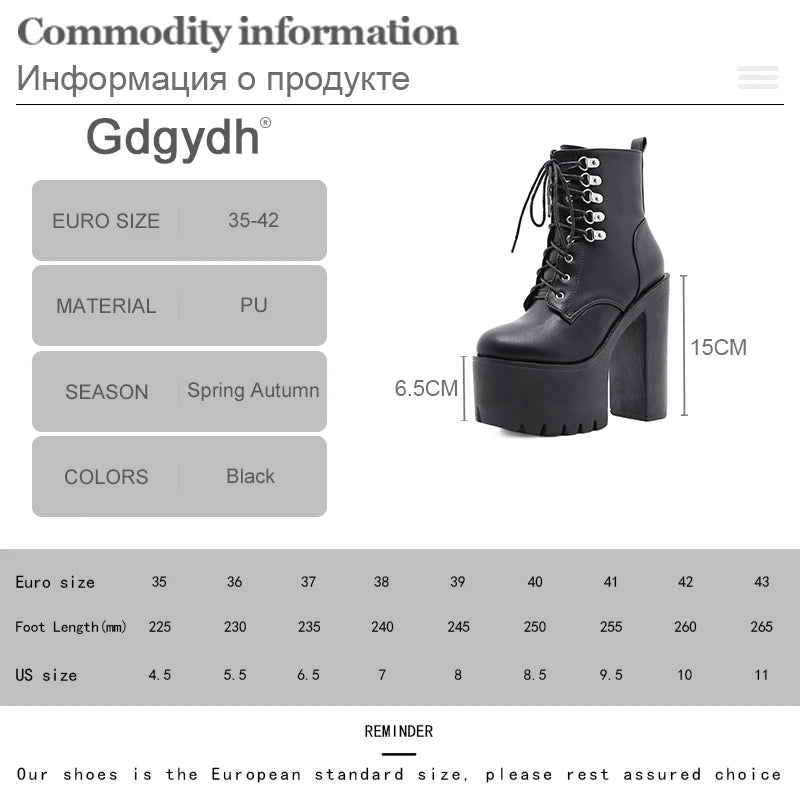 Gdgydh Ultra High Heels Women Motorcycle Boots Gothic Style Sexy Rivet Black Soft Leather Plaform Chunky Heel Punk Knight Boots