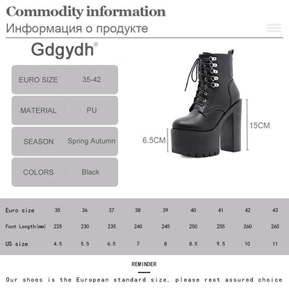 Gdgydh Ultra High Heels Women Motorcycle Boots Gothic Style Sexy Rivet Black Soft Leather Plaform Chunky Heel Punk Knight Boots
