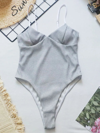 New Sexy Shiny High Cut Push Up One Piece Swimsuit Women Swimwear Female High Cut Monokini Bather Bathing Suit Swim Lady