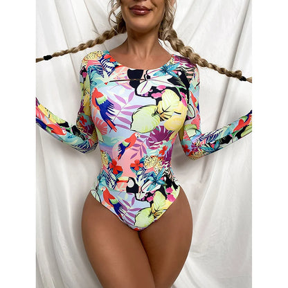 2025 Surfing Women's Swimsuit RashGuard Bikinis Long Sleeve Swimwear Female Print Summer Bathing Suit 2-piece Sports Biquini