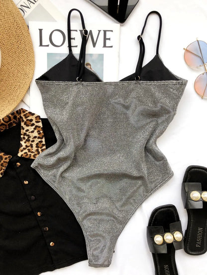 New Sexy Shiny High Cut Push Up One Piece Swimsuit Women Swimwear Female High Cut Monokini Bather Bathing Suit Swim Lady