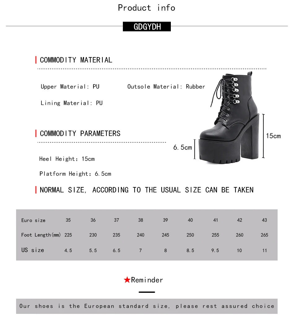 Gdgydh Ultra High Heels Women Motorcycle Boots Gothic Style Sexy Rivet Black Soft Leather Plaform Chunky Heel Punk Knight Boots