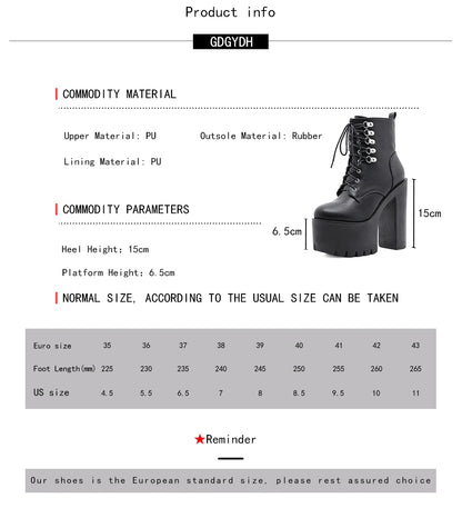 Gdgydh Ultra High Heels Women Motorcycle Boots Gothic Style Sexy Rivet Black Soft Leather Plaform Chunky Heel Punk Knight Boots