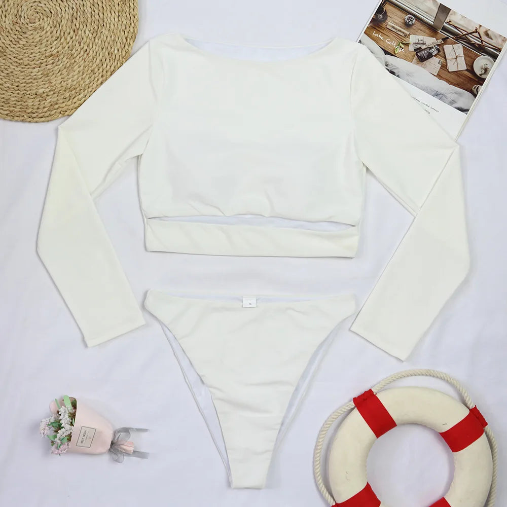 2025 Surfing Women's Swimsuit RashGuard Bikinis Long Sleeve Swimwear Female Print Summer Bathing Suit 2-piece Sports Biquini