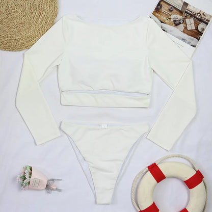 2025 Surfing Women's Swimsuit RashGuard Bikinis Long Sleeve Swimwear Female Print Summer Bathing Suit 2-piece Sports Biquini