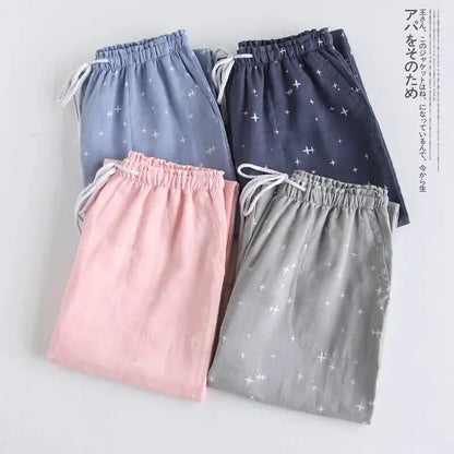 Spring Couples Cotton Gauze Sleep Pants Ladies Home Tie Pajama Pant Men's Bottom Pants Sleeping Pants Woman Pajama Bottoms
