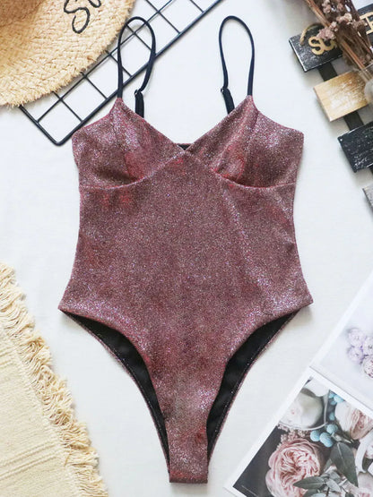 New Sexy Shiny High Cut Push Up One Piece Swimsuit Women Swimwear Female High Cut Monokini Bather Bathing Suit Swim Lady